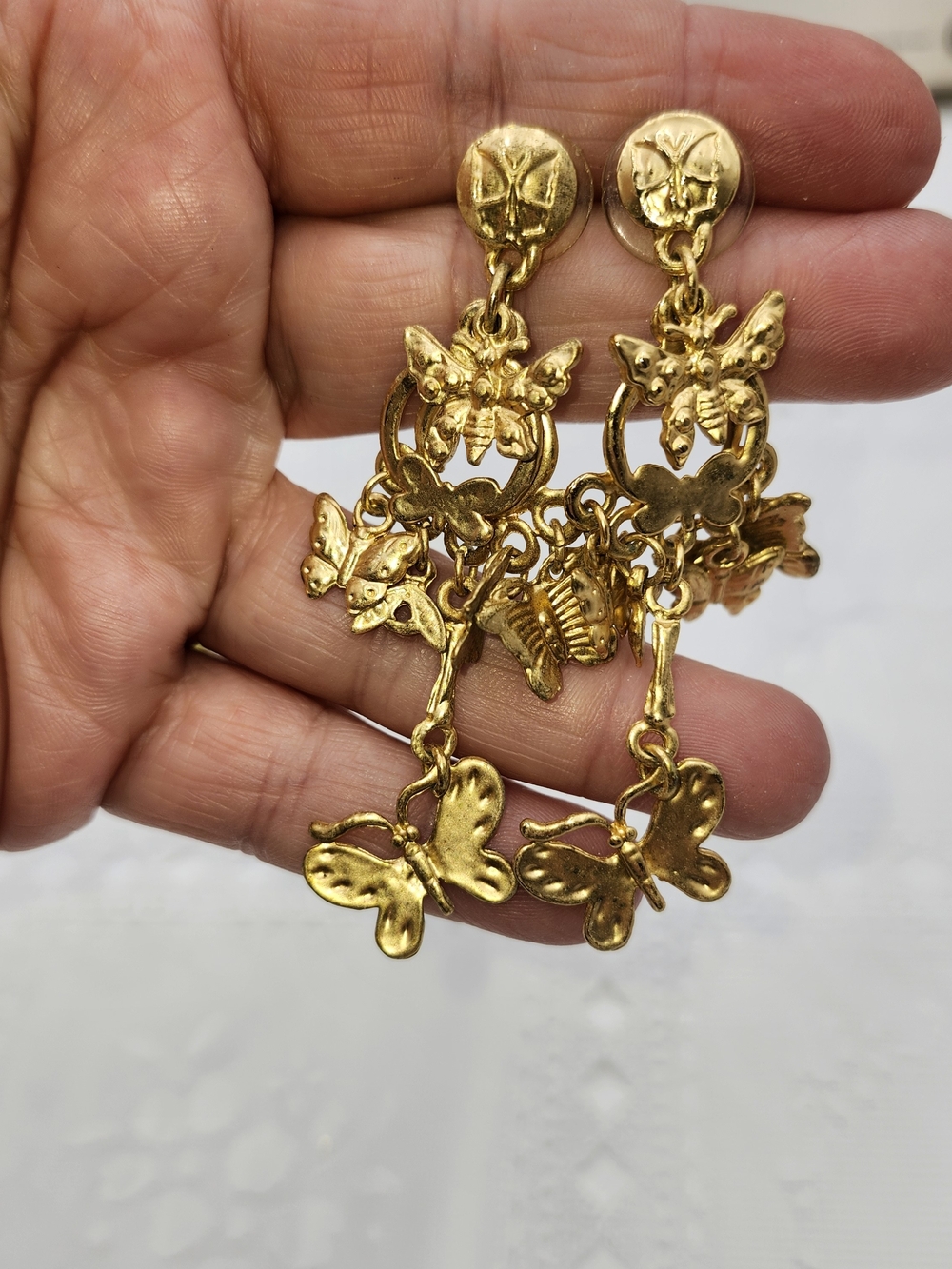 vintage Kirks Folly Butterfly Dangle earrings pierced gold tone chandelier
